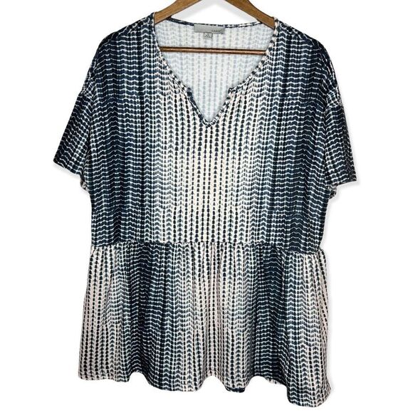 𝅺Luuske Tie Dye Peplum Ruffle Short Sleeve‎ Shirt Blue & Cream Size 1X Boho - Picture 1 of 8